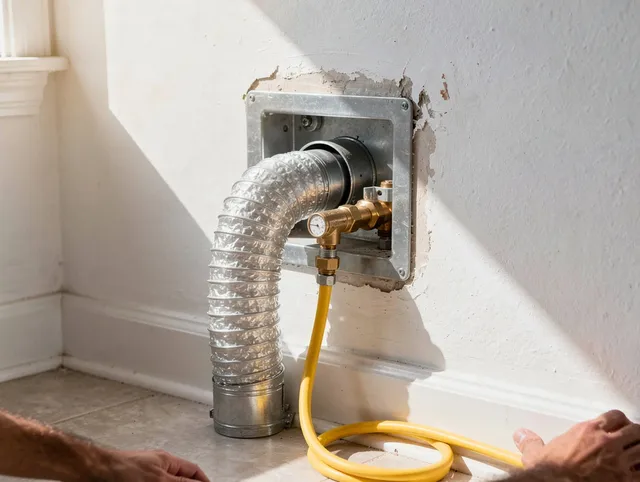 Brunswick Dryer Vent Cleaning certified technician performing specialized gas dryer vent cleaning in Brunswick
